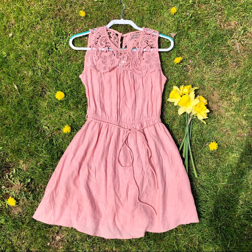 (🌸3 FOR $15 DEAL!) Lace Pink Sundress - Picture 1 of 7